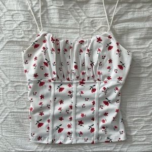 White Crop Top w flower design